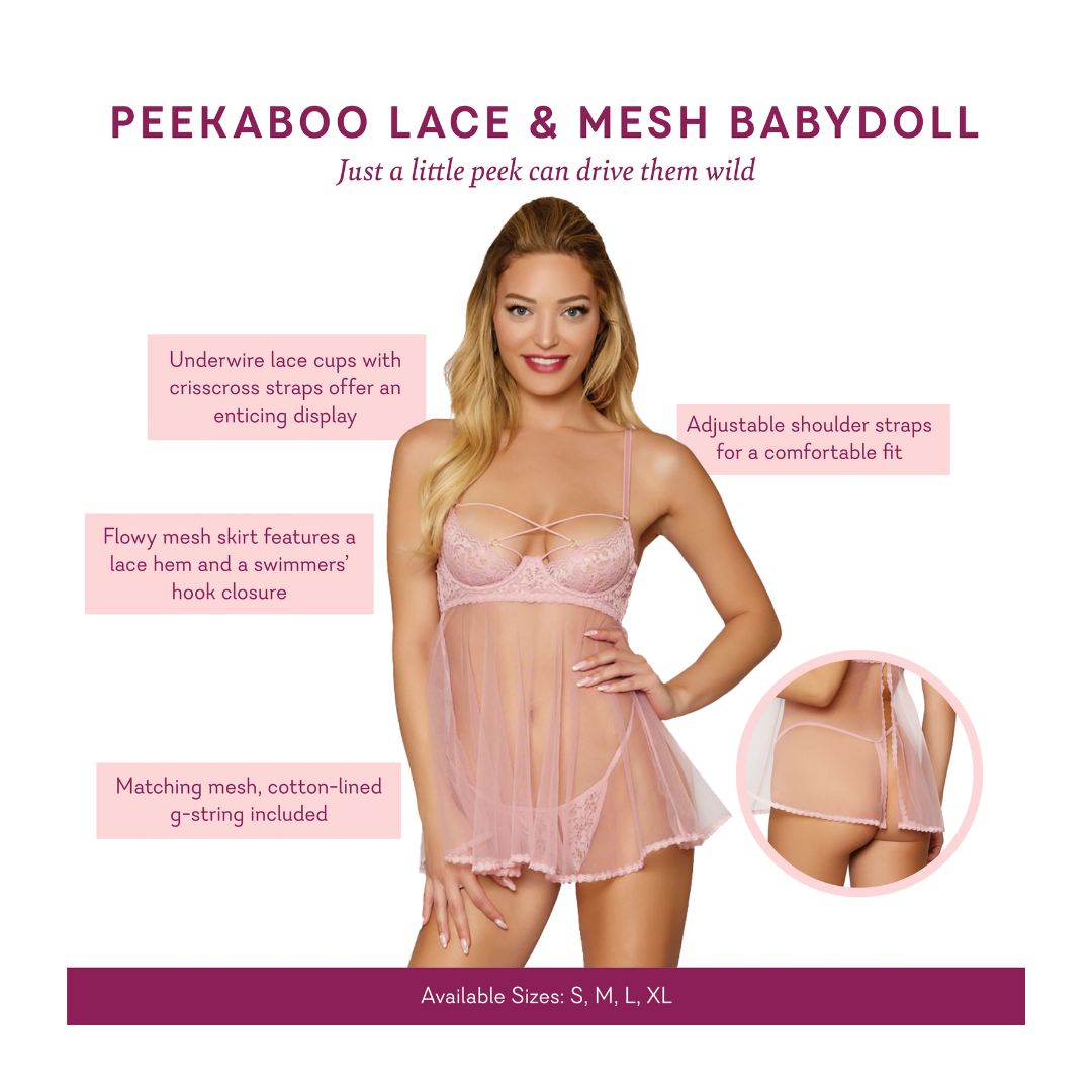 Conjunto babydoll de encaje y malla Peekaboo