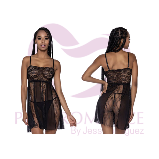 Babydoll con panel transparente y braguitas